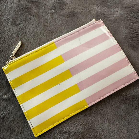 Kate Spade Yellow Pink Striped Zippered Pencil Pouch Cosmetic Bag Case - Picture 4 of 8